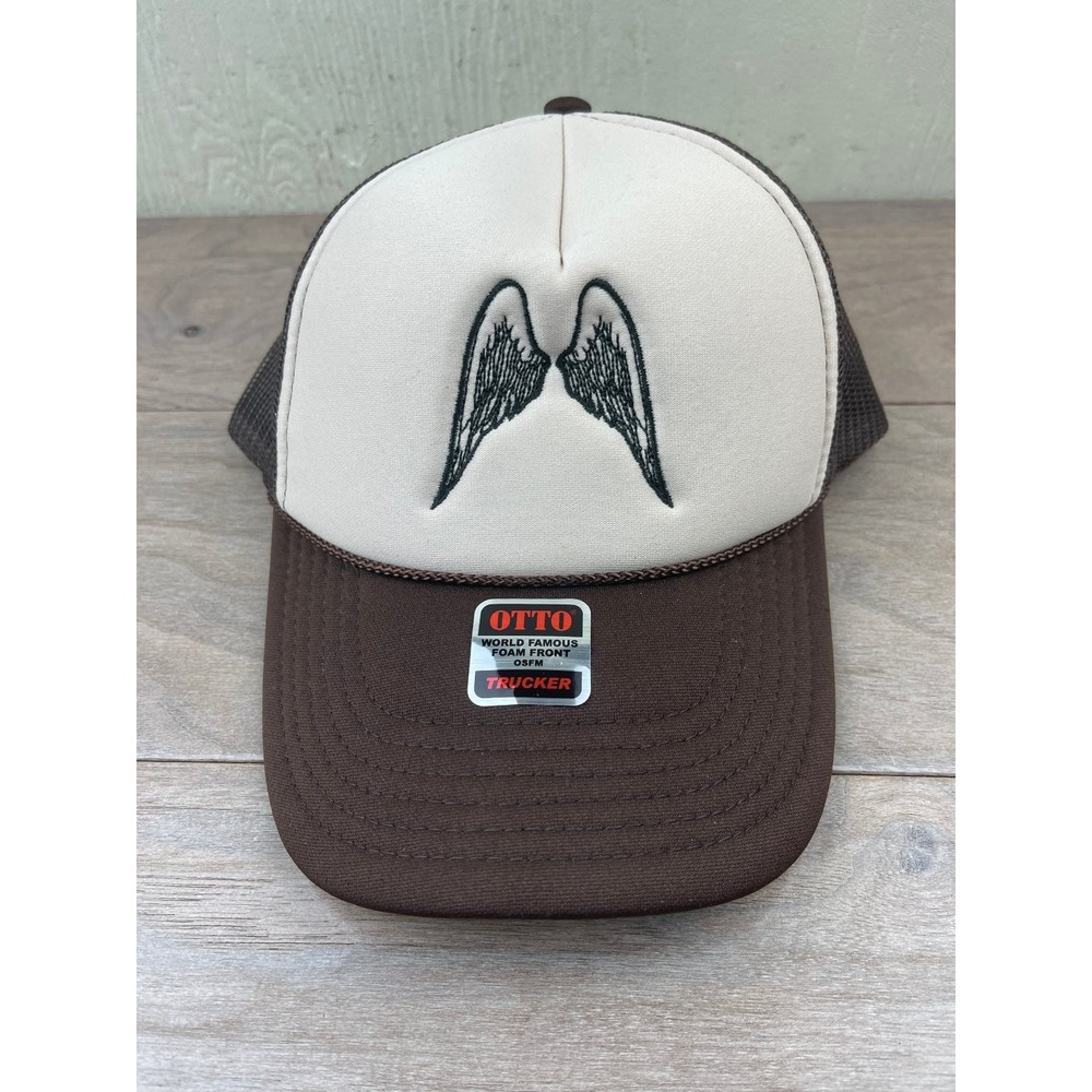 Otto Trucker Hat Women's Brown White Angel Wings Embroidered
